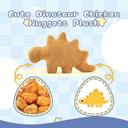 Miniatura 4 de Dino - Almohada suave de pepita de pollo, almohada de pepita de dinosaurio de dinosaurio lindo, almohada de nuggets de pollo de dinosaurio, regalos