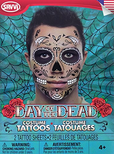 Day of The Dead Sugar Skull Face Tattoo Kit for Men Or Women