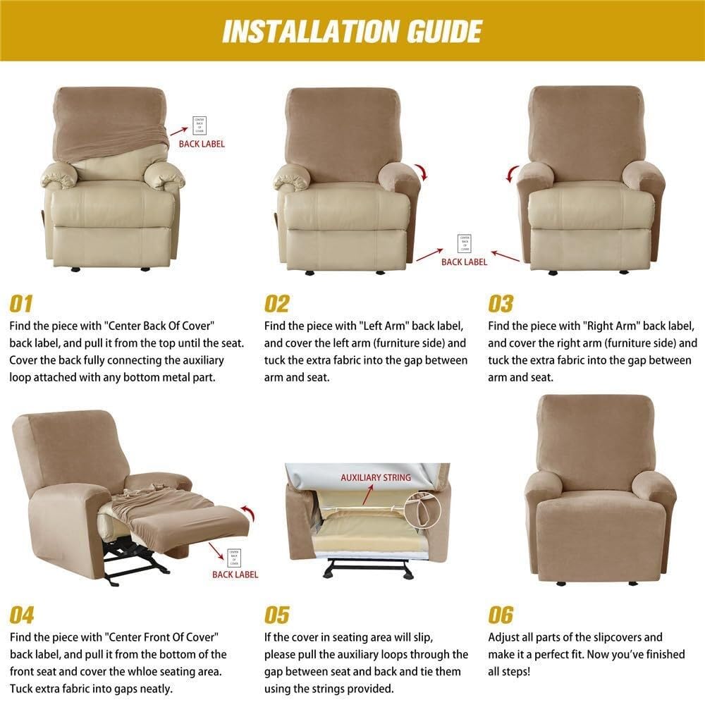 Funda elástica Impermeable para sillón reclinable, Color Liso, Antideslizante, con Bolsillo Lateral, Lavable, Protector de Muebles para Silla.