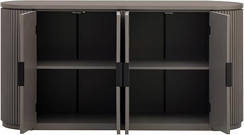 Miniatura 118 de Aparador de armario de almacenamiento curvado con 2 puertas y 2 cajones, mesa consola de entrada de madera de 55 pulgadas con puerta lateral curvada