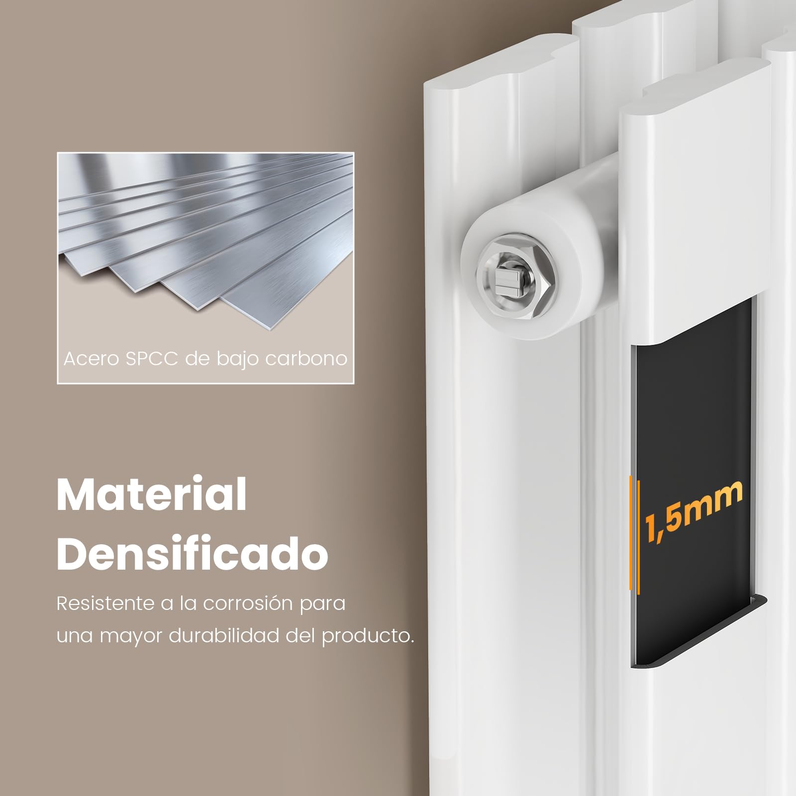 EMKE Radiador Pequeño Vertical 600x300 mm, Plano Estrecho para Baño, Conexión Central, Doble Panel, 327 Vatios, Blanco