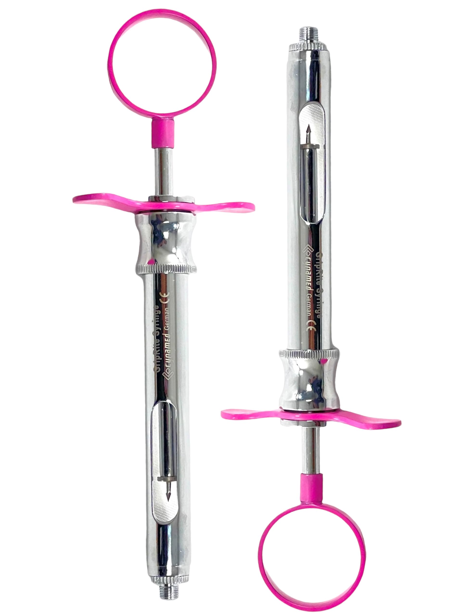 Set of 2 Dental Anesthetic Syringe 1.8mL Self-Aspirating with One Finger Ring Color Handle & Arrow Point Plunger | German Stainless Steel Premium Dental Instruments (Set of 2 - 1.8mL - Pink)
