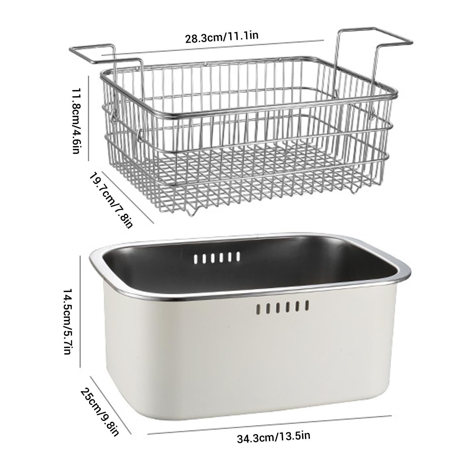 Yosoo Health Gear Spülschüssel aus Edelstahl 304, 7,5 L Spülbecken mit Abflusskorb, Spülbecken, Zum Gemüsewaschen in der Küche, Camping