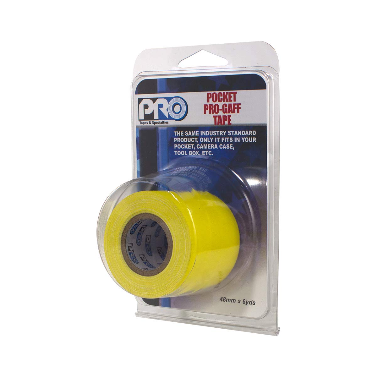 Pro Tapes Pocket Gaff Tape Ruban adhésif 48 mm x 6 m Jaune mat Format de poche Fabriqué aux États-Unis Tient fermement et facile à enlever