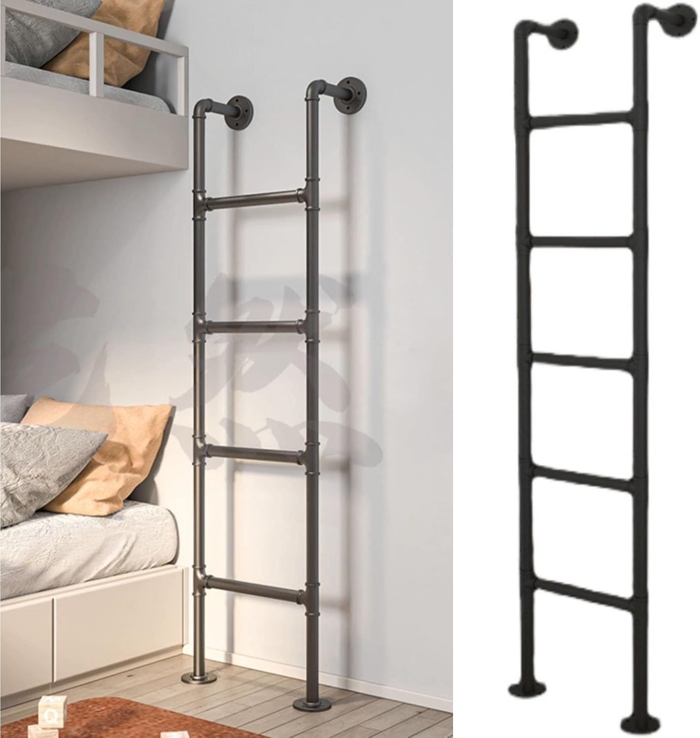 Wall Mounted Home Loft Metal Ladder, 4ft 5ft 6ft 7ft 8ft Height Entrance Egress Ladder, Basement Window Well Escape Ladder, Loads 330lbs, for Dorm, Farmhouse, Garage, Library, Bed, Deck (Siz