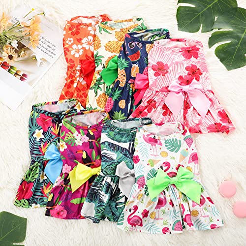 Leifide 8 Pcs Summer Themed Hawaii Dog Dresses Holiday Dog Dress Flamingo Fruit Floral Pattern Pet Skirts Hawaii Puppy Princess Dresses Outfits Bowknot Puppy Dresses For Girl Dogs Cats Beach (Small) #TOP4