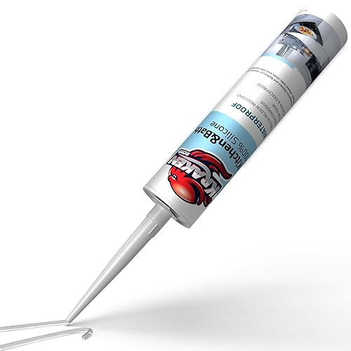 Kraken Bond Calafateo de silicona 100% transparente, (1 x 10.1 onzas líquidas), sellador de silicona impermeable para cocina, baño, bañera, ducha,