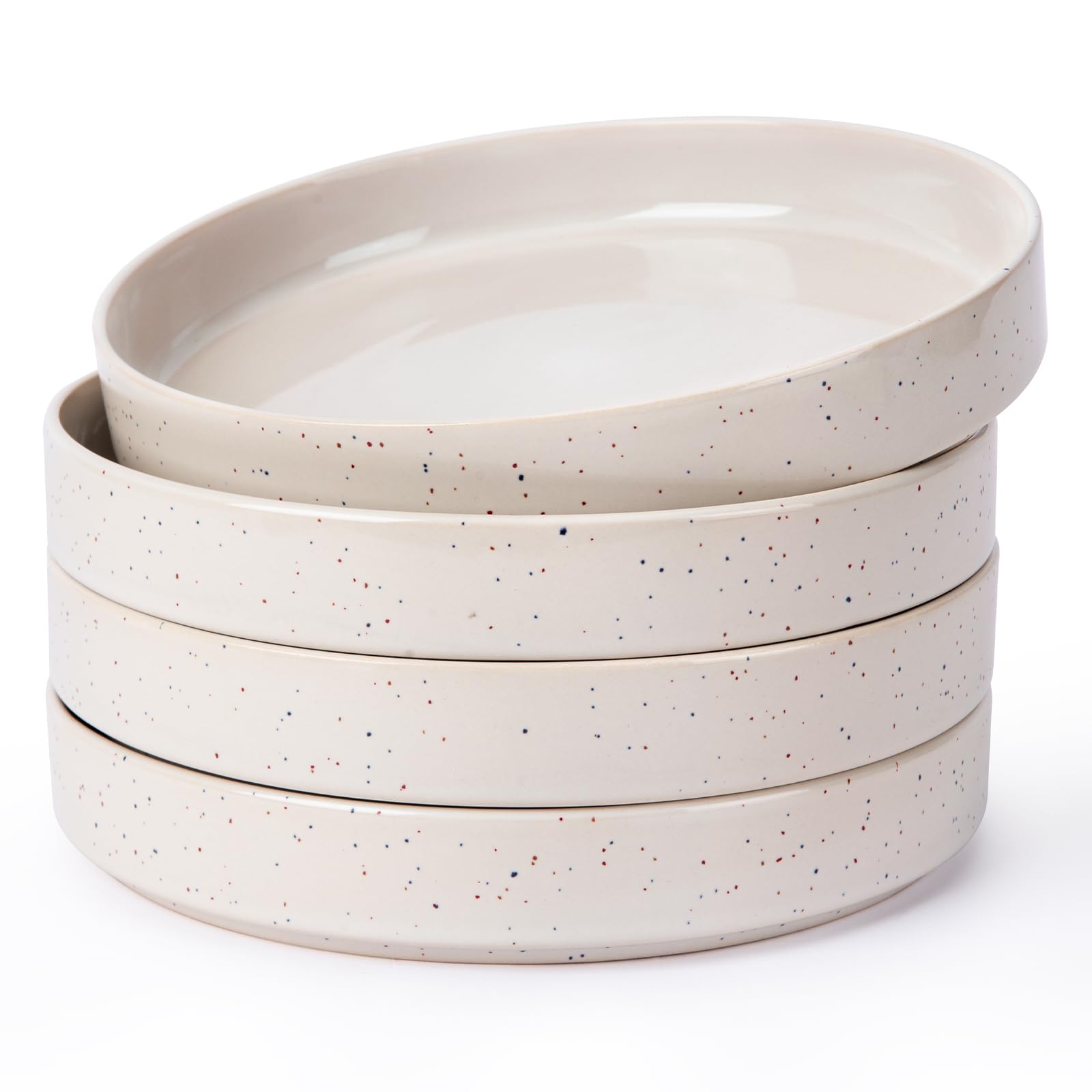 famiware Nebula Pasta Bowls for 4, 8.75-inch Salad Bowl Sets, Large Wide Bowls for Serving Dinner, Creamy White with Colorful Speckles