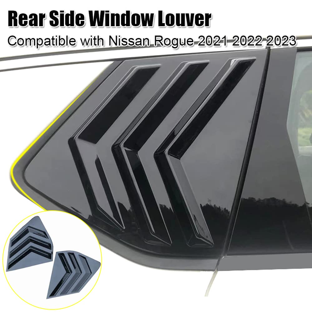 XITER 2PCS ABS Rear Side Window Louvers Sport Style Air Vent Scoop Cover for Nissan Rogue 2021 2022 2023 2024 2025 Exterior Decoration(Bright Black)