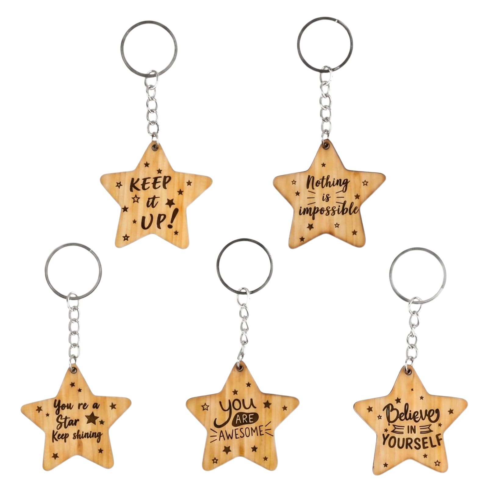 Solvio Personalised Wooden Star Keyring Gifts for Pupils from Teacher, Class of School Leavers Graduation Presents, End of Term Motivational Token, Exam Good Luck Charm, Thank You Gifts