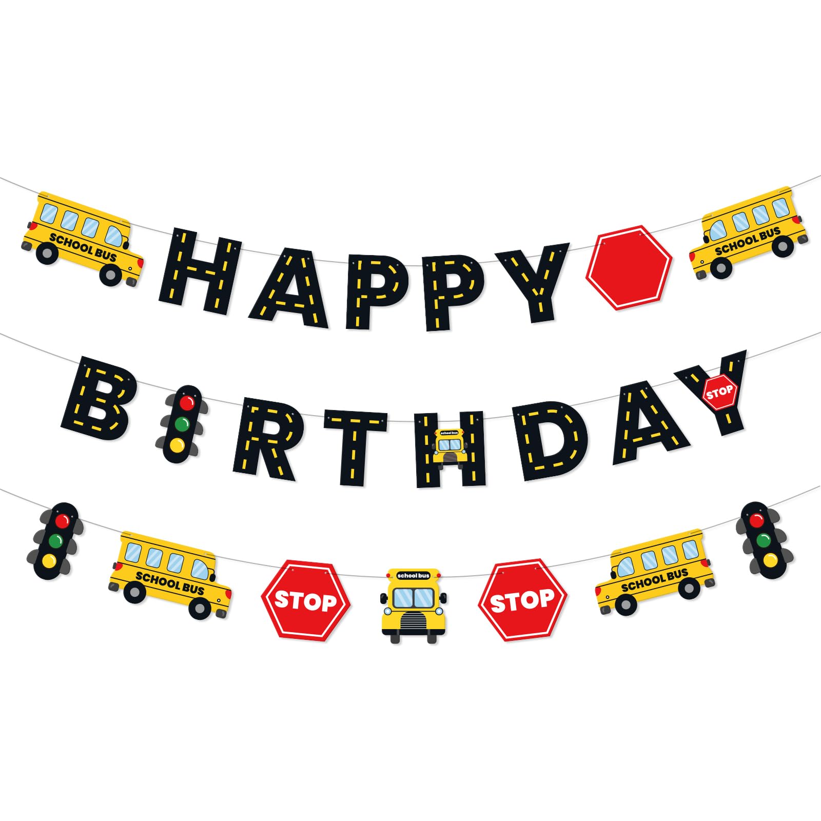 Faisichocalato School Bus Happy Birthday Banner Wheels on the Bus Bday Party Garland for Kids Yellow Bus Birthday Party Decorations Back to School Banner Party Supplies