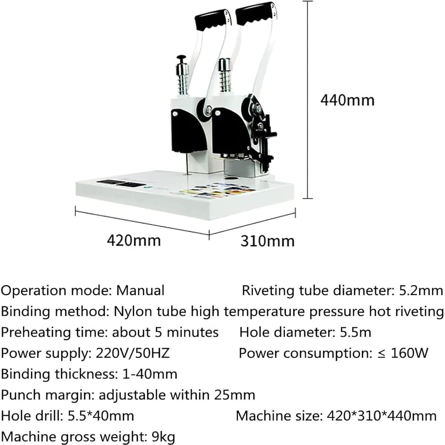 Machine À Relier À Chaud, Relieuse À Perforation De Papier, Épaisseur De Reliure De 1 À 40 Mm, Machine À Relier Robuste avec Tubes À Rivets, pour Documents De Bureau Et Factures
