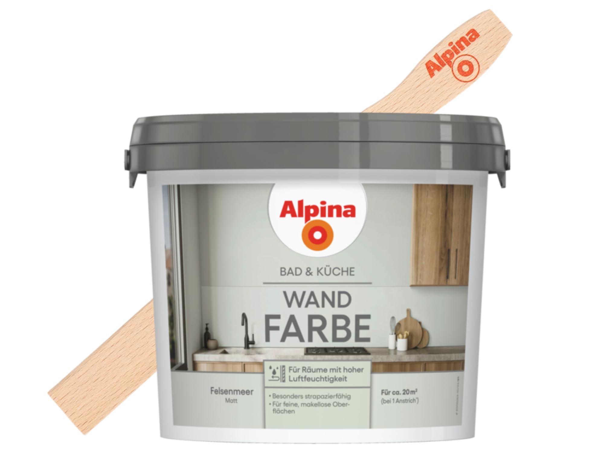 Alpina Bad & Küche Wandfarbe Felsenmeer matt – inkl. Rührholz – 2,5 Liter