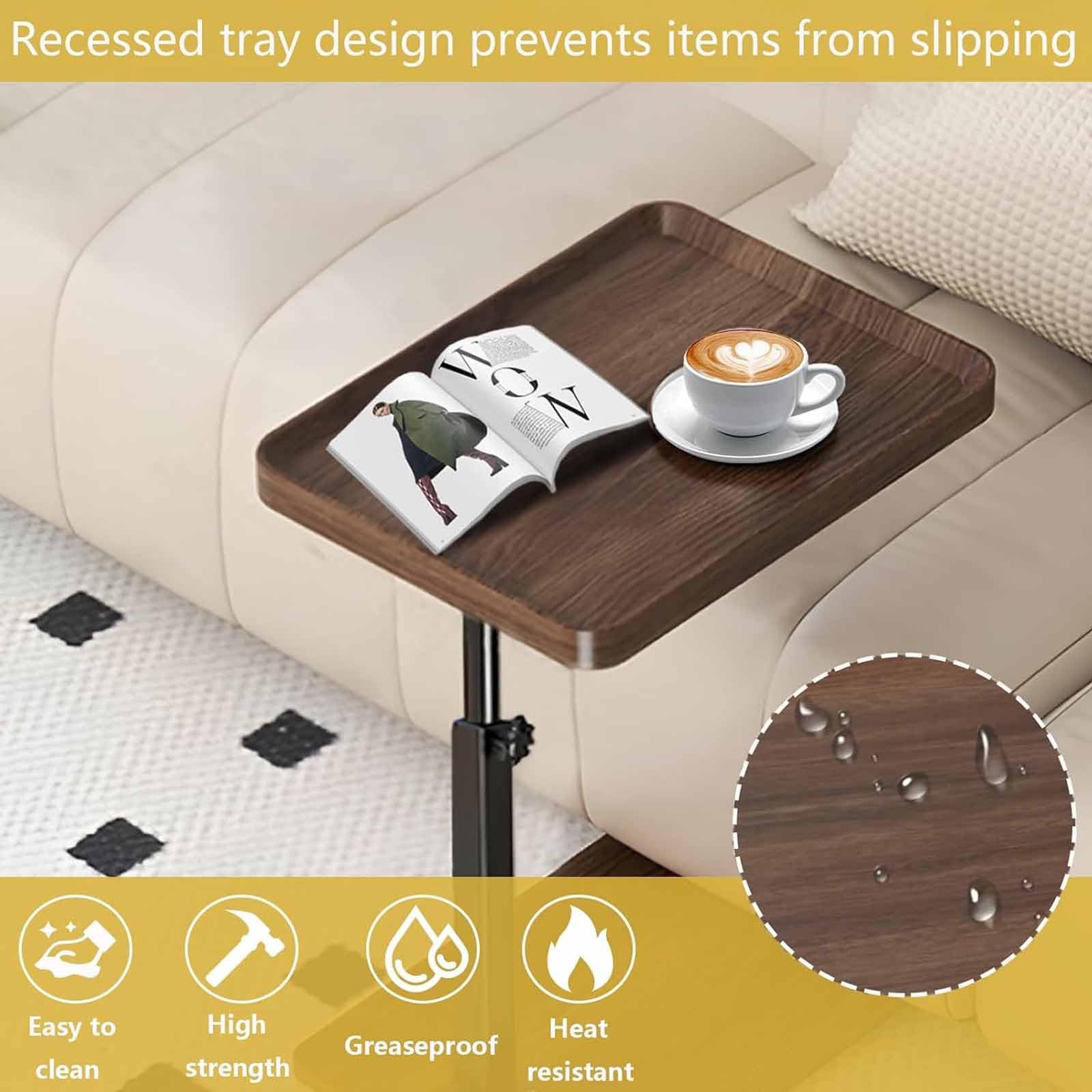 Mesa Auxiliar C Ajustable en Altura, Bandeja giratoria de 360° para TV, Ideal para Espacios pequeños, mesas auxiliares Que se Deslizan Debajo del sofá, Laterales con Ruedas, Perfec
