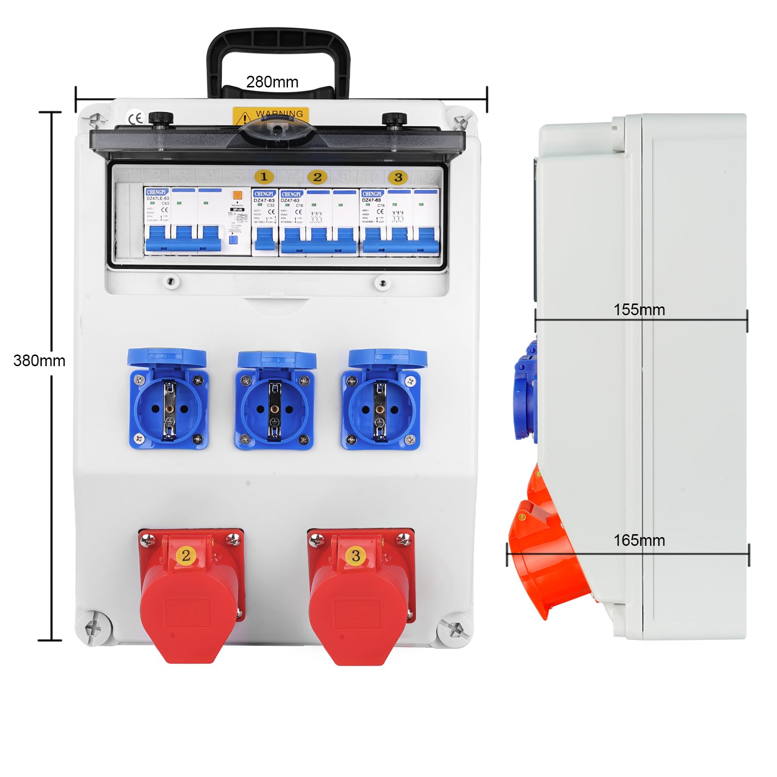 Coffret Electrique IP65 avec Prises schuko et prises CEE,Prise Exterieure Etanche Coffret de Chantier,Distributeur de Courant Électrique avec Disjoncteur pour Usage Extérieur et Intérieur