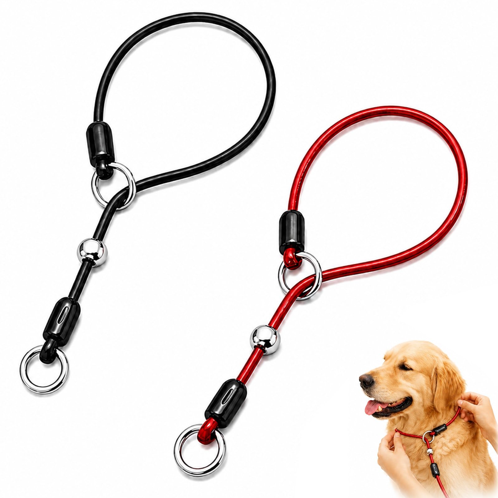 2Pcs Slip Collar for Dogs, Professional Choker for Obedience & Weather