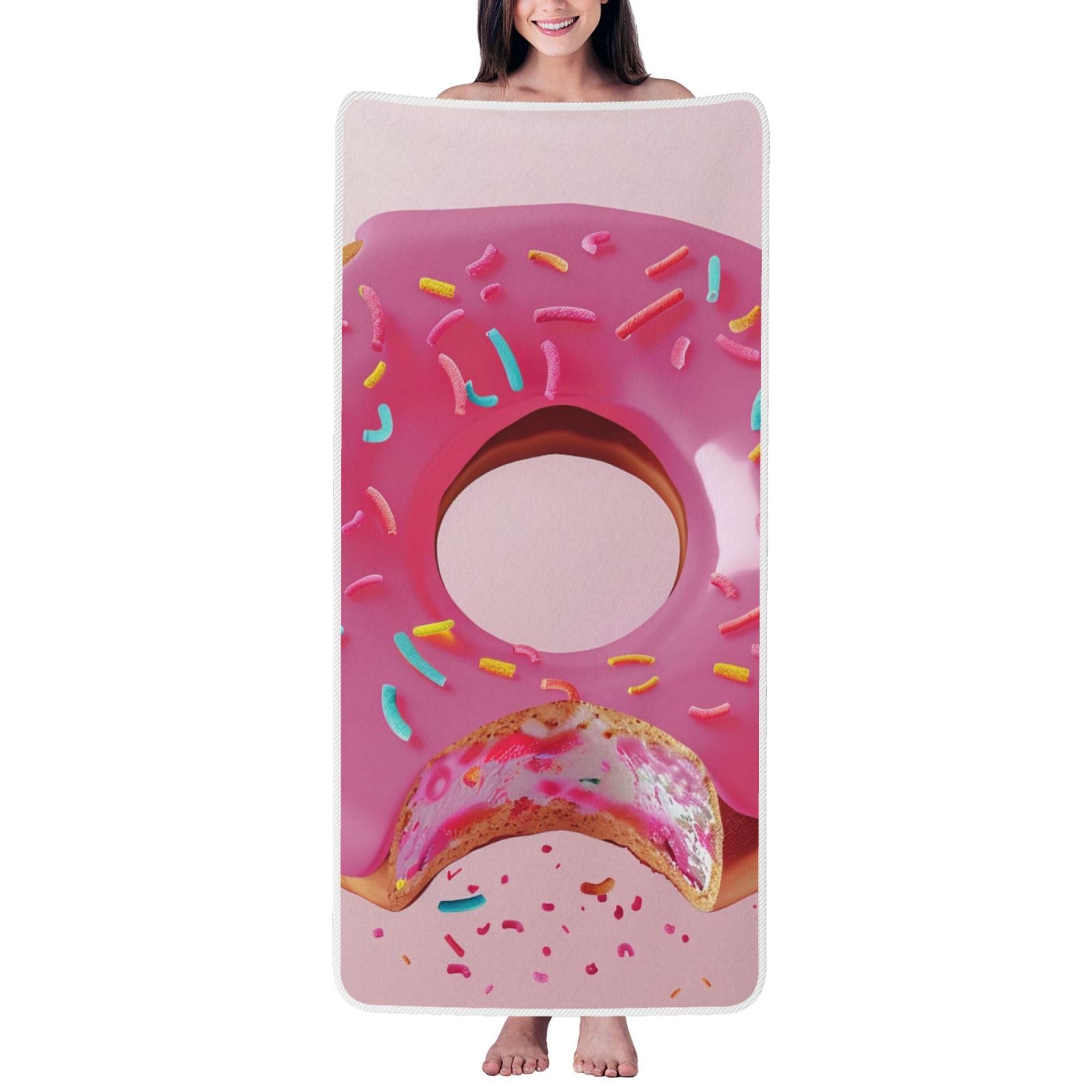 WPKJU Donut Printed Bath Towel with White Edging - 27x55 in Soft Extra Absorbent Coral Velvet Shower Towels for Bathroom
