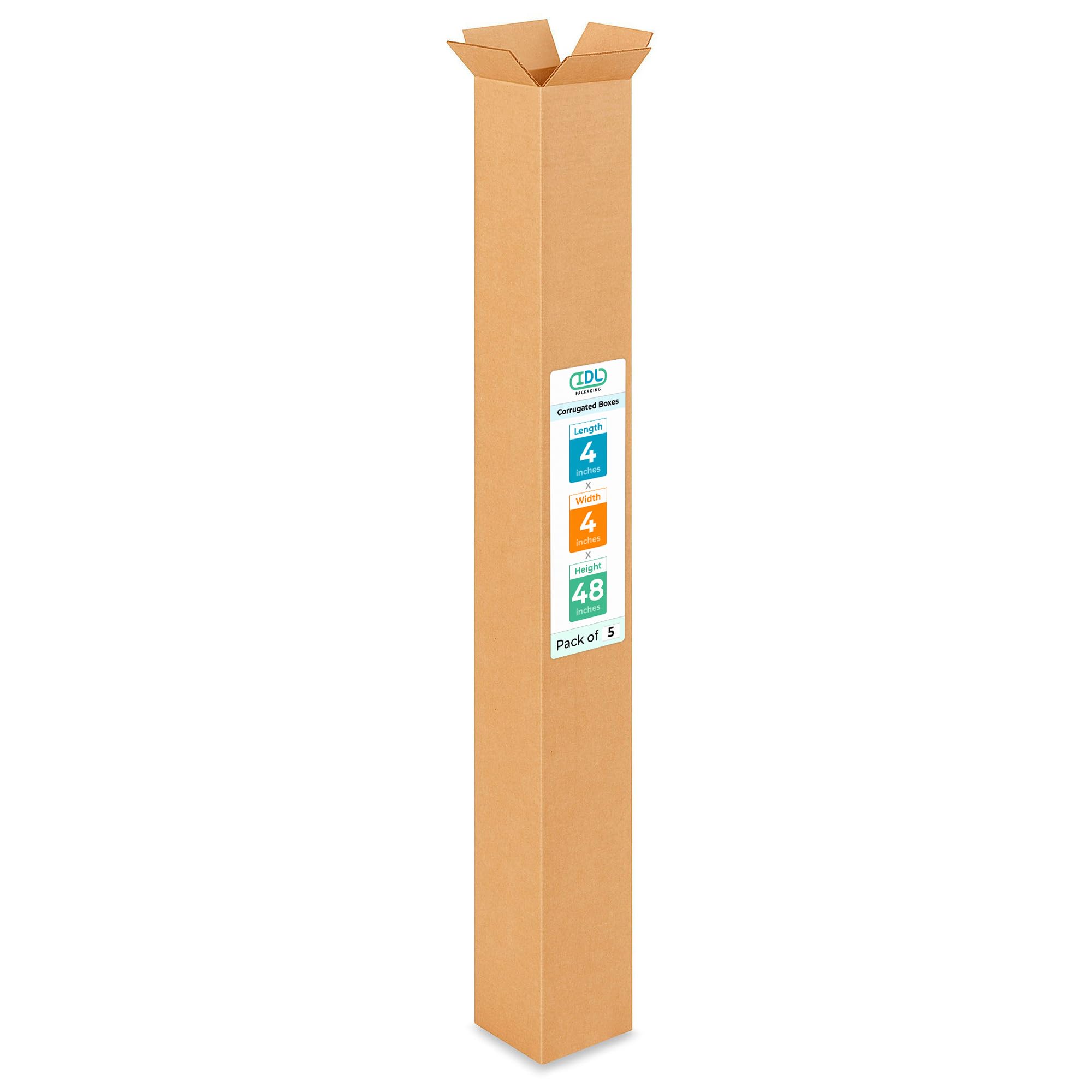 IDL Packaging Tall Corrugated Shipping Boxes 4"L x 4"W x 48"H (Pack of 5) - Excellent Choice of Strong Packing Boxes for USPS, UPS, FedEx Shipping - Easy-to-Recycle Cardboard Boxes