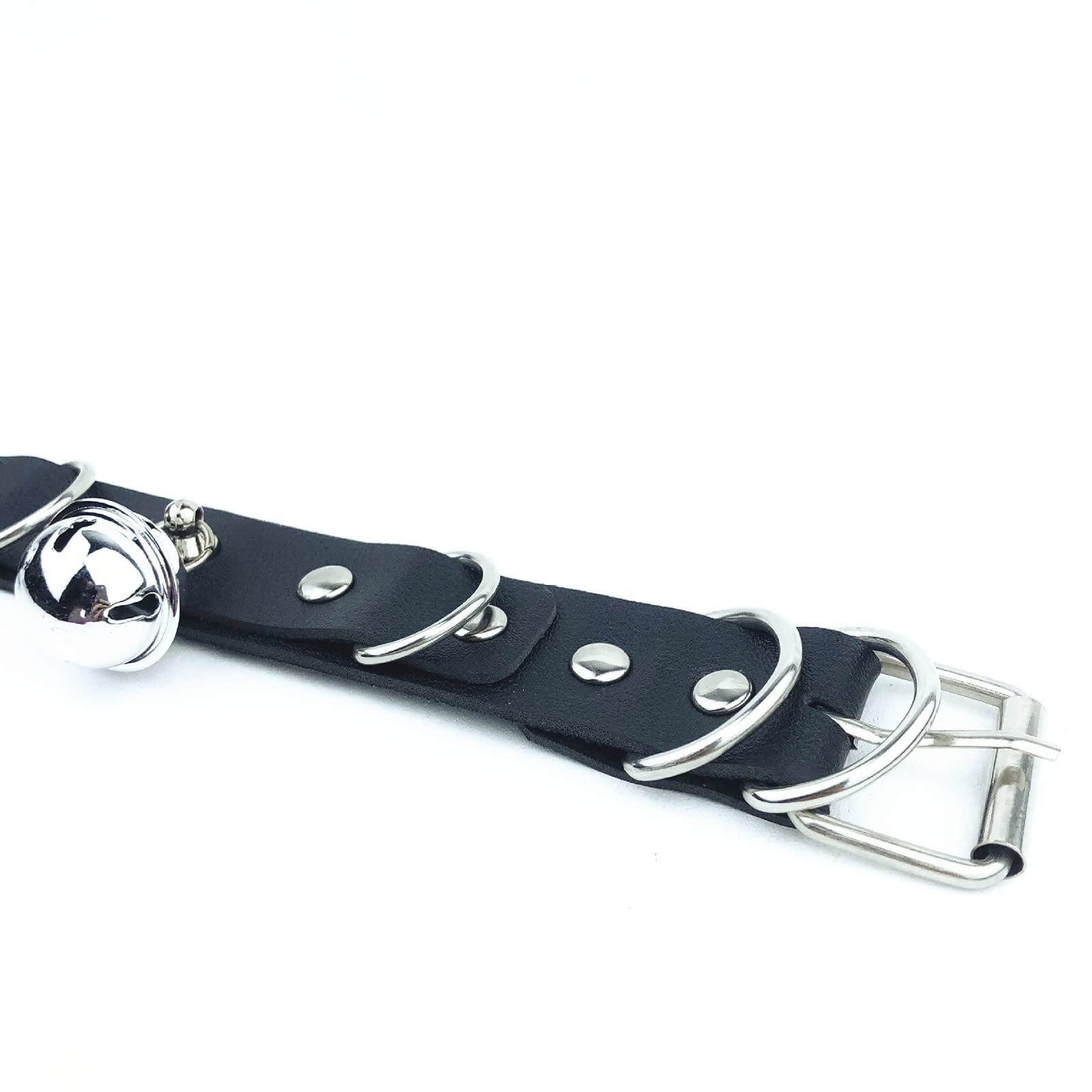 Gargantilla Gótica SM Collares de Cuero con 3 Campanas y Anillo en D de Metal Collar Gótico Punk Rock Collar Ajustable BDSM Juego de Esclavo Erótico Juguete Sexual para Mujeres Parejas