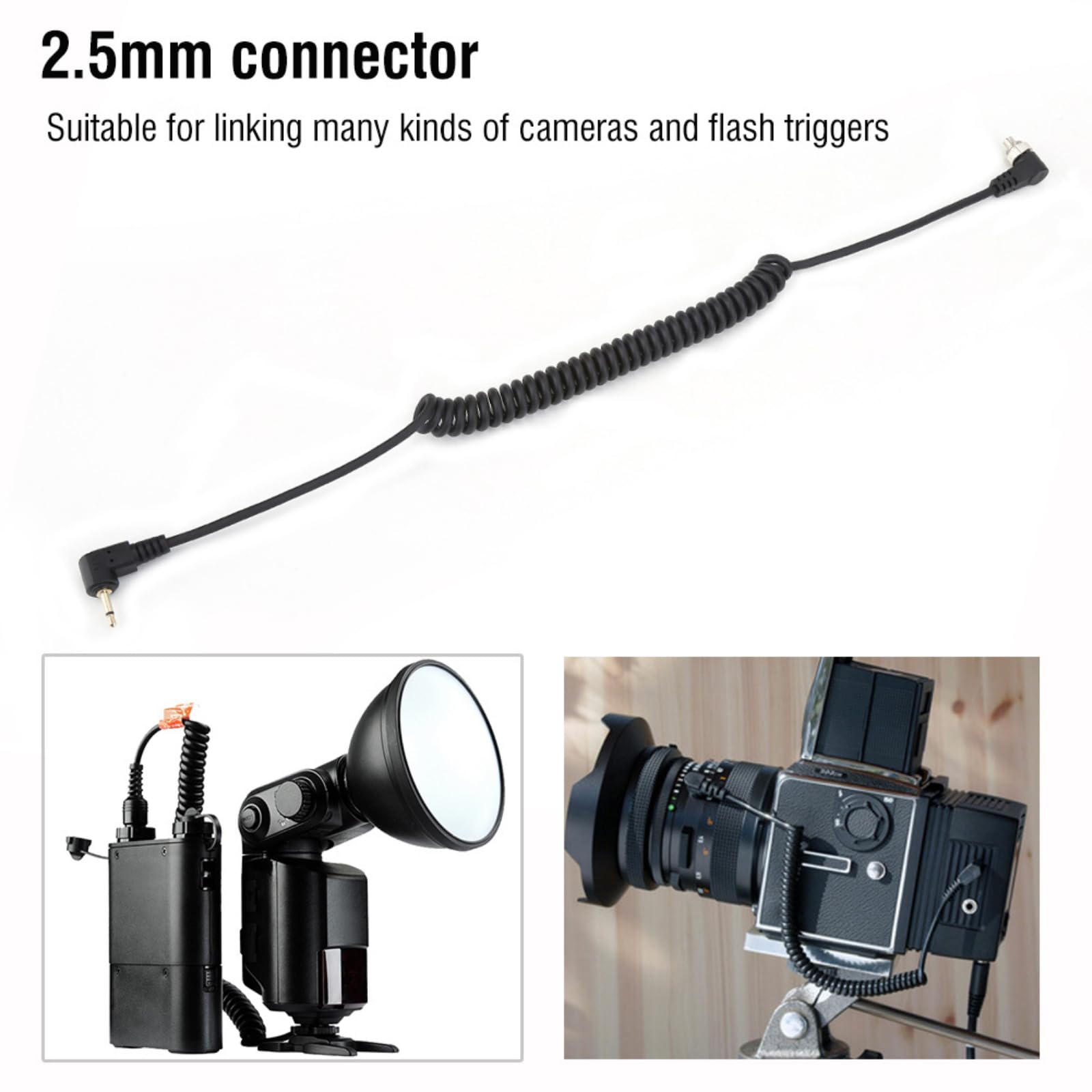 DEWIN Kabel do synchronizacji Flash, kabel do synchronizacji lampy błyskowej 2,5 mm do złącza PC Flash męskiego z zaciskającą się śrubą, przedłużony, skręcony przewód