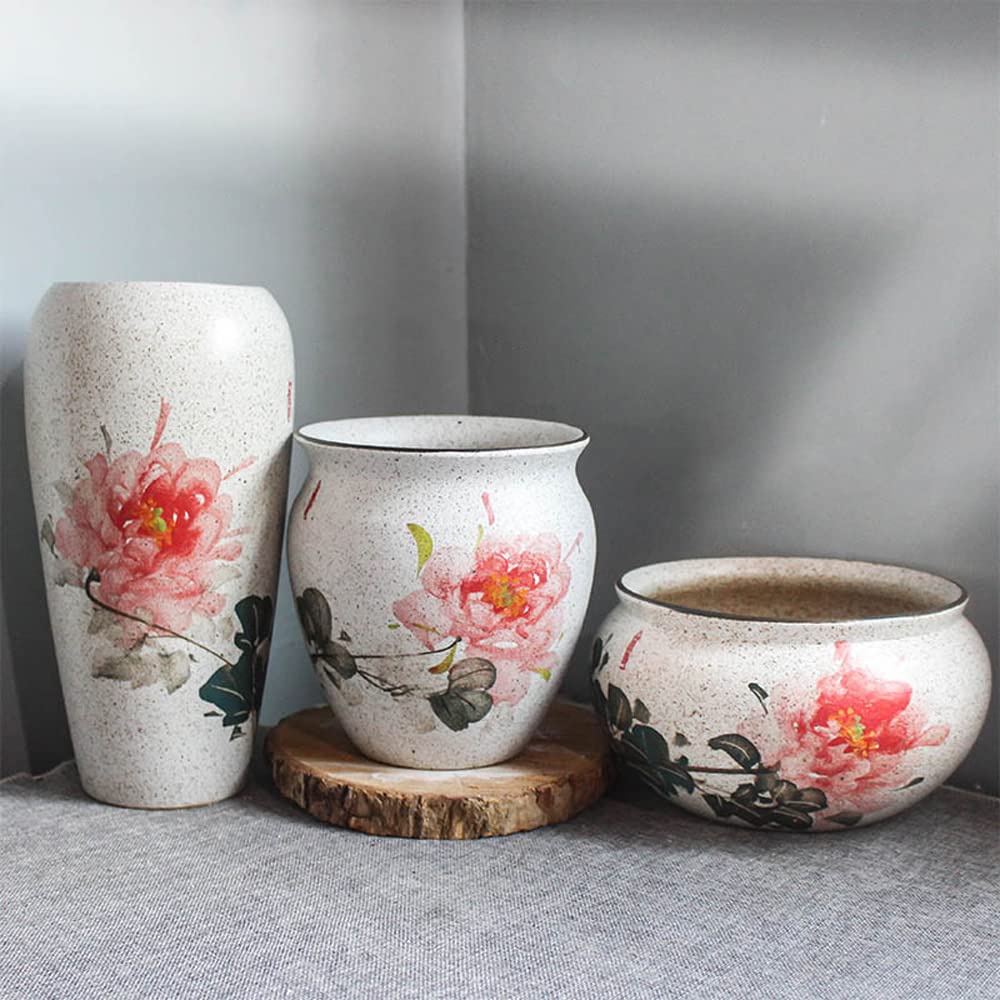 DFGHNBVC Hand-Painted Ceramic Succulent Planter Pot Modern Desk Cactus Herb Flower Planters Indoor Or Outdoor Set Of 3 Jingdezhen Handmade Combination Flower Arrangement Ceramic,3 Sets of Peony