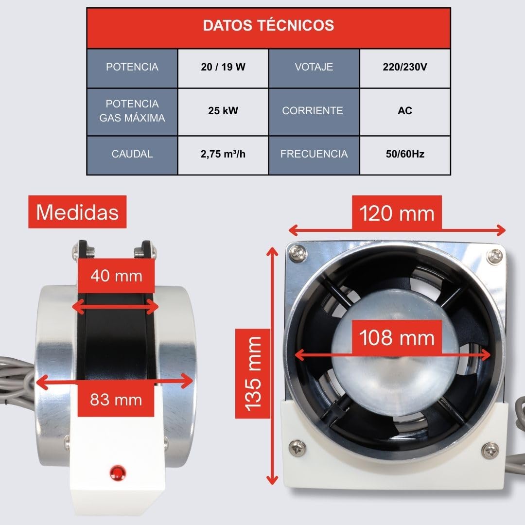 GOLDMAN SERVICE | Kit Evacuación de Humos para Calderas y Calentadores a Gas ACS | Ventilador Tiro Forzado con Deflector y Sensor de Seguridad | 19W 220V