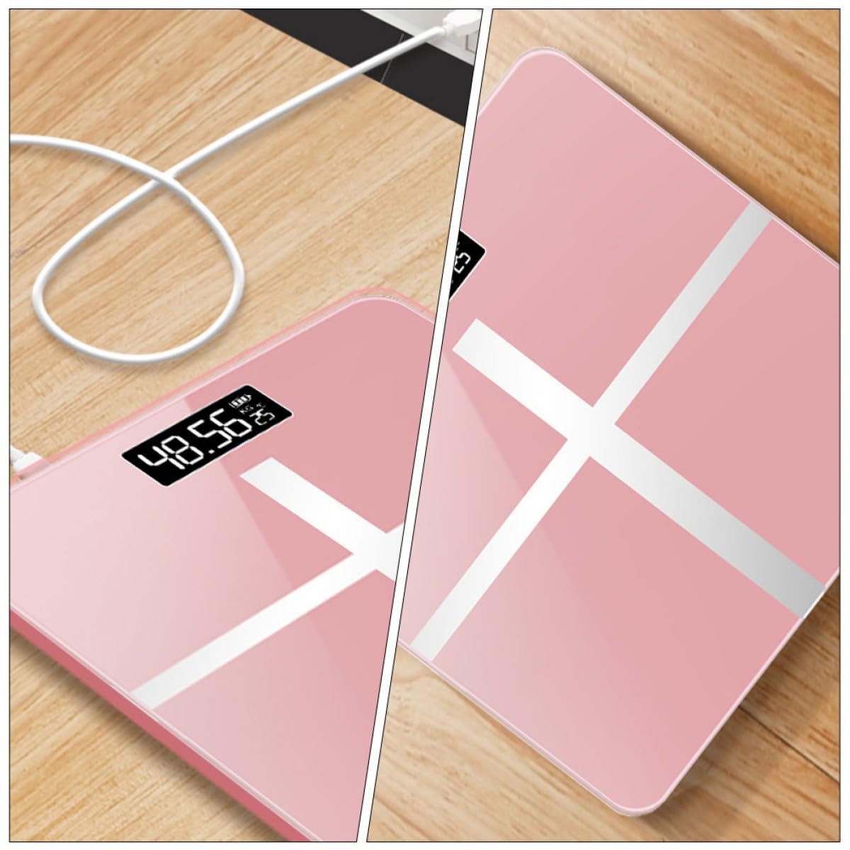 Digitale Körpergewichtswaage für Zuhause mit USB Ladefunktion, Gold | Tempered Glass, Automatische Messung, Präzise Anzeige, für Täglichen Gebrauch im Zuhause