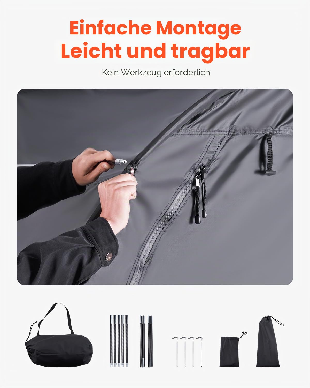 VEVOR Fahrradzelt, 4 bis 5 Fahrräder, geräumige Fahhrradgarage mit belüftetem Fenster, fächerförmige Fahrradschuppe mit hochfestem Fiberglas & Doppelreißverschlüssen, 2190x1550x1730 mm