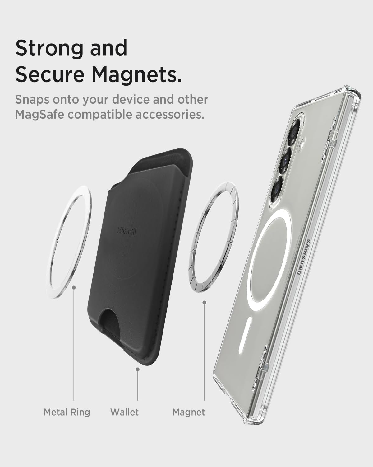 Miimall Mag-Safe Wallet für Samsung Galaxy S25 S26 S24 FE/Plus/Ultra/Z Fold 7/iPhone 17 16 15 Serie, Slim Leder Mag Safe Wallet 2-3 Kartenhalter Handy Magnetisch Card Holder für Handy-Schwarz
