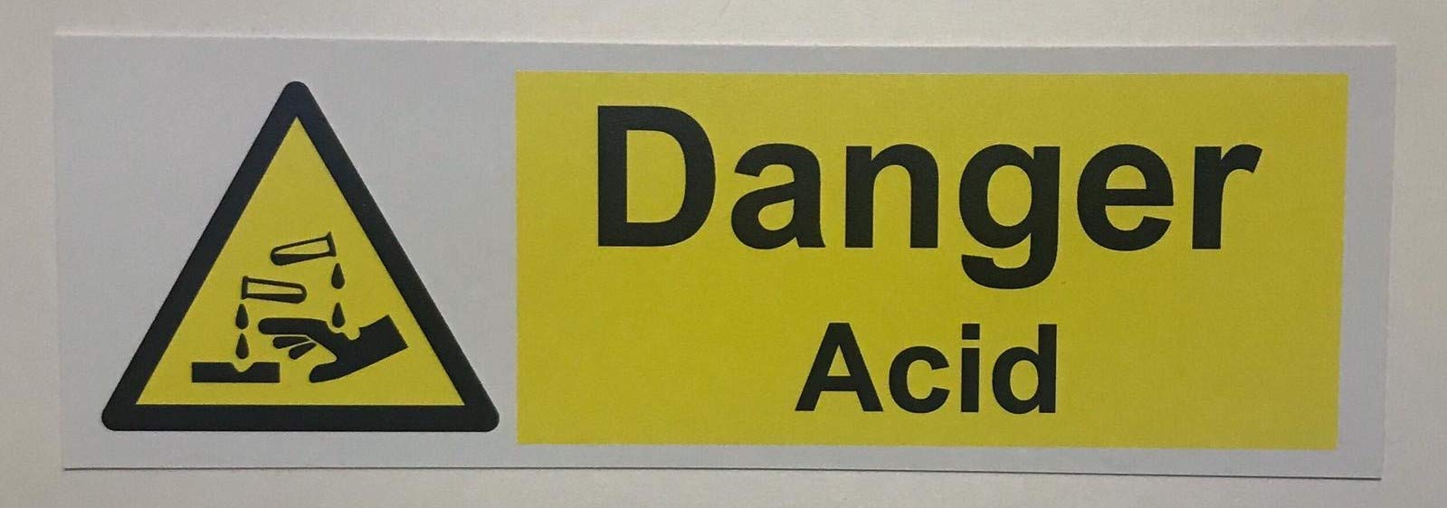 Danger acid Safety sign - Self adhesive sticker 300mm x 100mm
