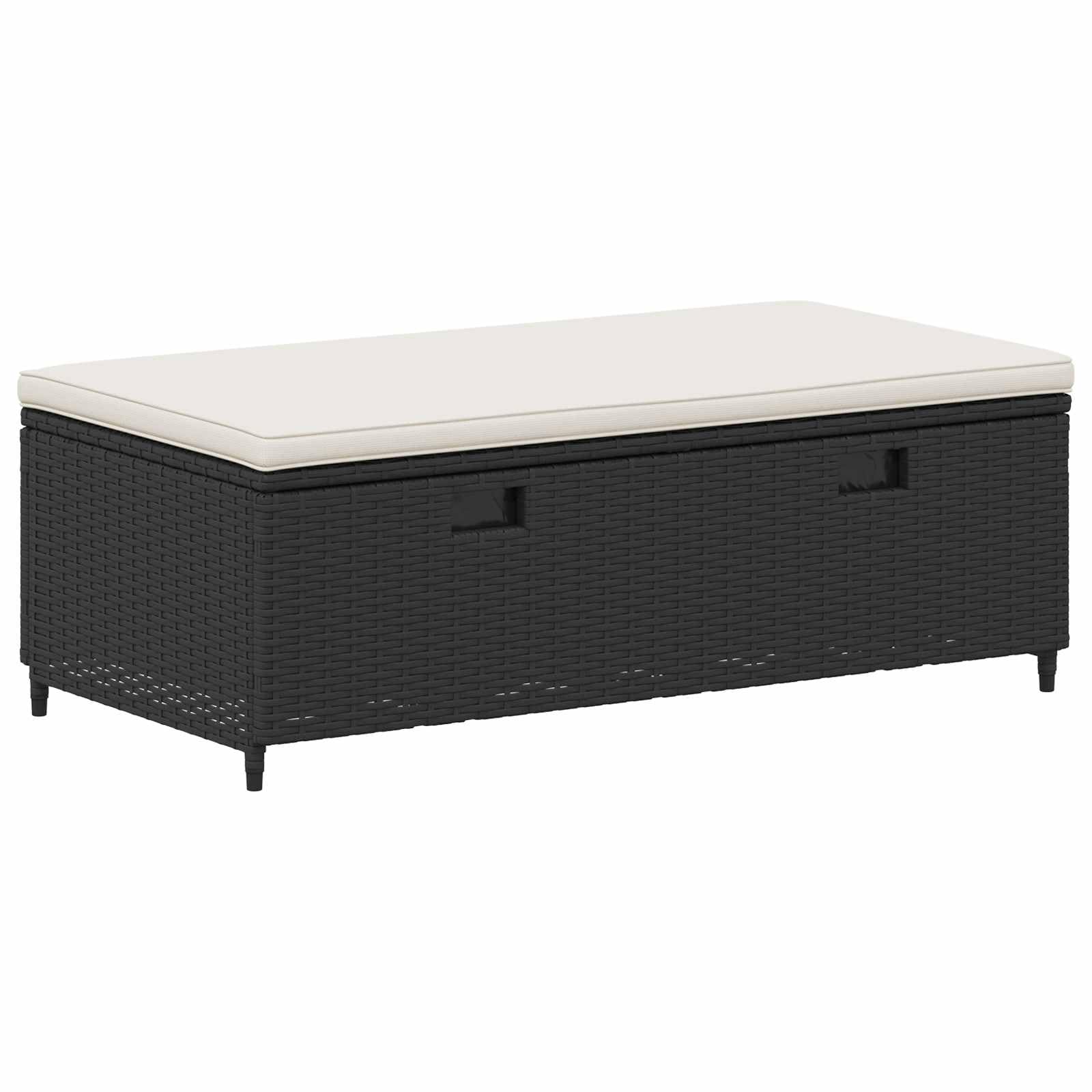 4-osobowa sofa ogrodowa, 4-osobowa, czarna, kremowo-biała, odporna na warunki atmosferyczne, na taras, balkon, werandę, lounge, z poduszkami i miejscem do przechowywania