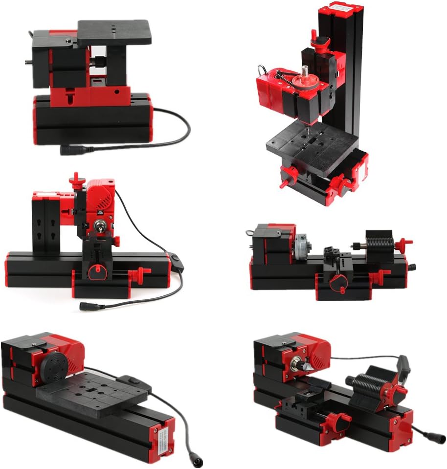 WINS Mini DIY 6 in 1 Multi-functional Motorized Transformer Multipurpose Machine Jigsaw Grinder Driller Plastic Metal Lathe Wood Lathe Drilling Sanding Turning Milling Sawing Machine Tool Kit