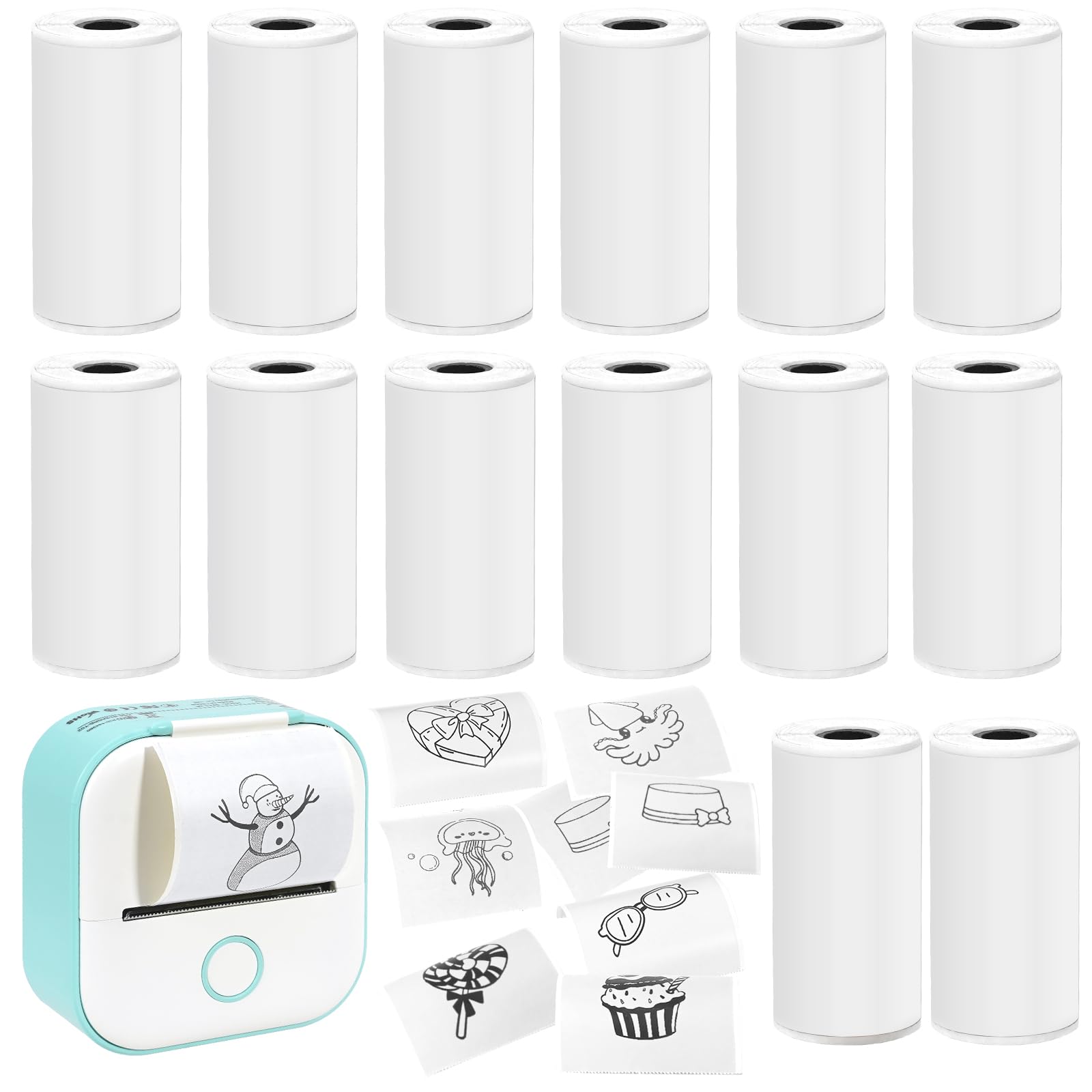 14 Rolls 53mmx28mm Thermal Printer Paper, Mini Colorful Self-adhesive Label Printer Paper for Phomemo Memoking Mini Printer, Small Printer T02/M02, Study Notes, Journal Photos (white)