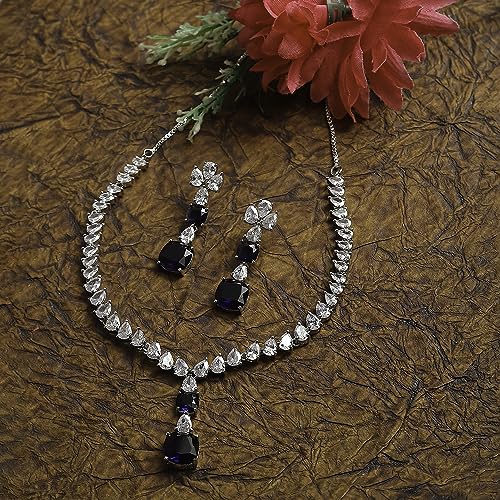 Rhodium-Plated American Diamonds Necklace set