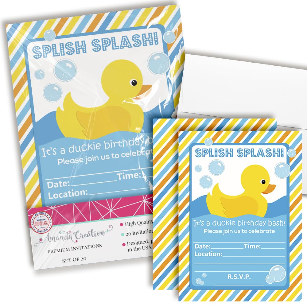 Little Rubber Duckie Birthday Party Fill In Invitations, 20 5