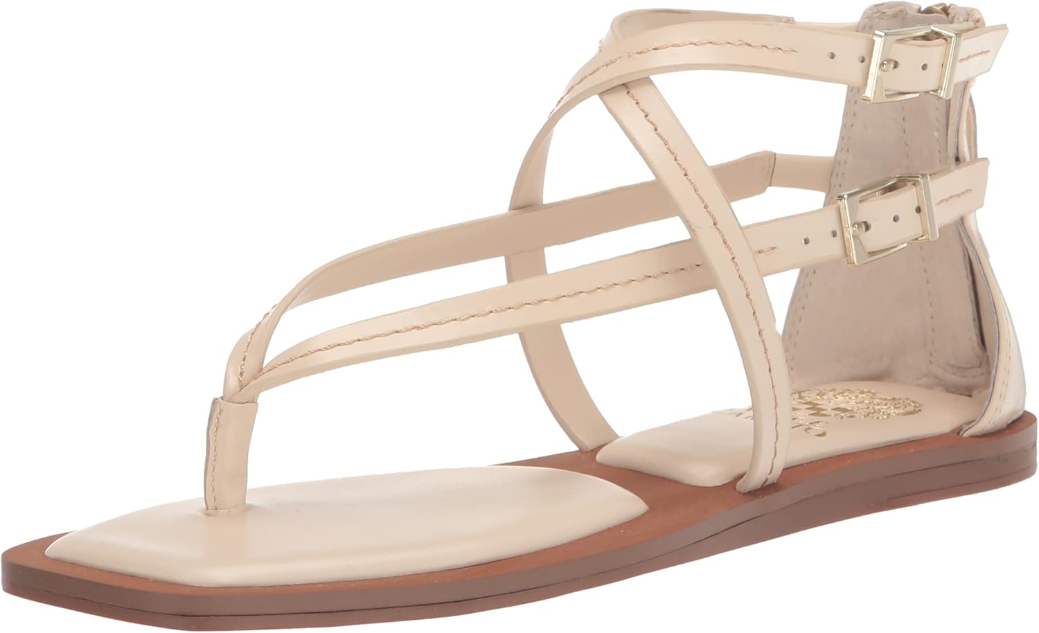 Vince Camuto Women's Brenndie Buckle Sandal Flat, Warm Vanilla, 5.5