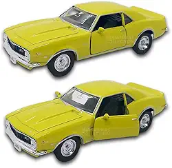Carrinho de ferro Camaro amarelo Z28 1968, Miniatura de carros esportivos clássicos, Abertura de portas, 12 CM, welly