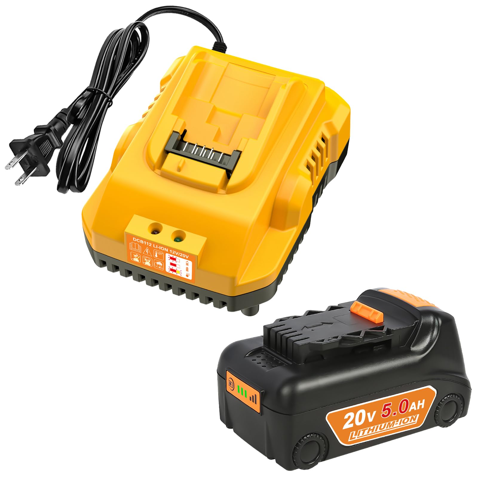 20v Max Battery Replacement for Dewalt Battery 5.0Ah with DCB112 Battery Charger Station for DCB200 DCB120
