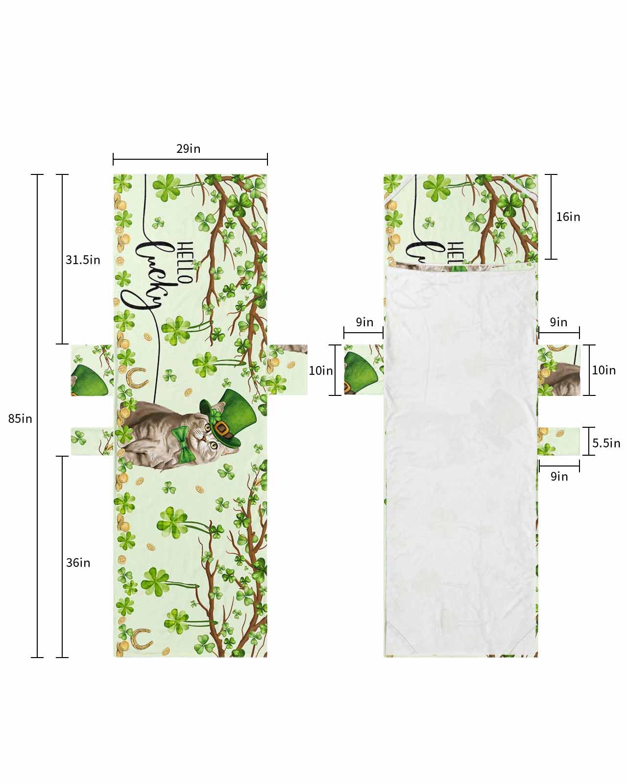 St. Patrick's Cat Beach Lounge Chair Towel Cover, Soft Chaise Lounge Towel with Side Pockets Patio Pool Chairs Cover for Beach/Pool Sunbathing 29x85 Green Lucky Clover Cat