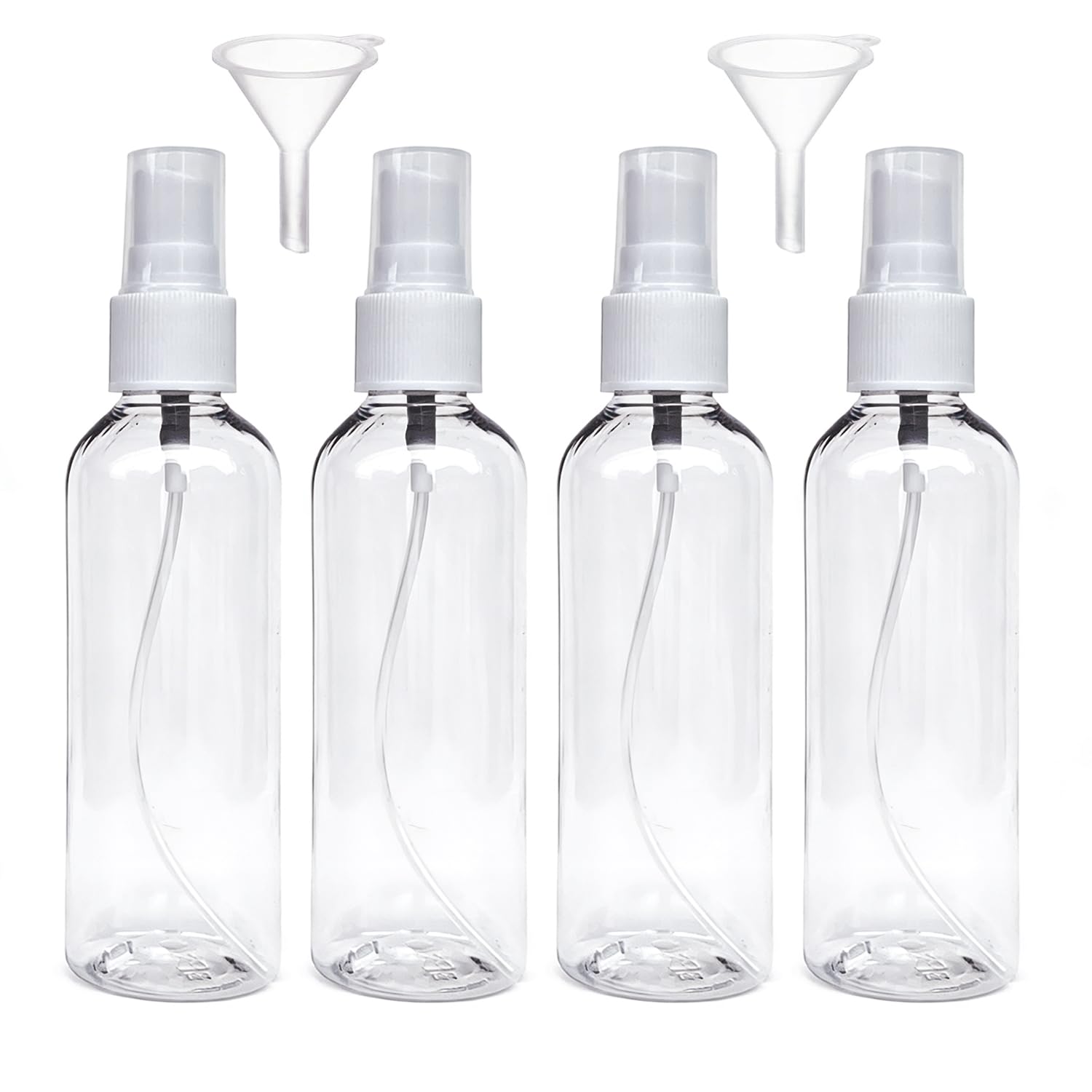 ANMOYIXIA Sprühflasche 4 X 100ml Kleine Sprühflasche Spray Bottle Transparente Zerstäuber Flaschen Tragbares Reiseflaschen Set with 2 Funnels für Parfüms Öle und Wasser (4 x 100ml)
