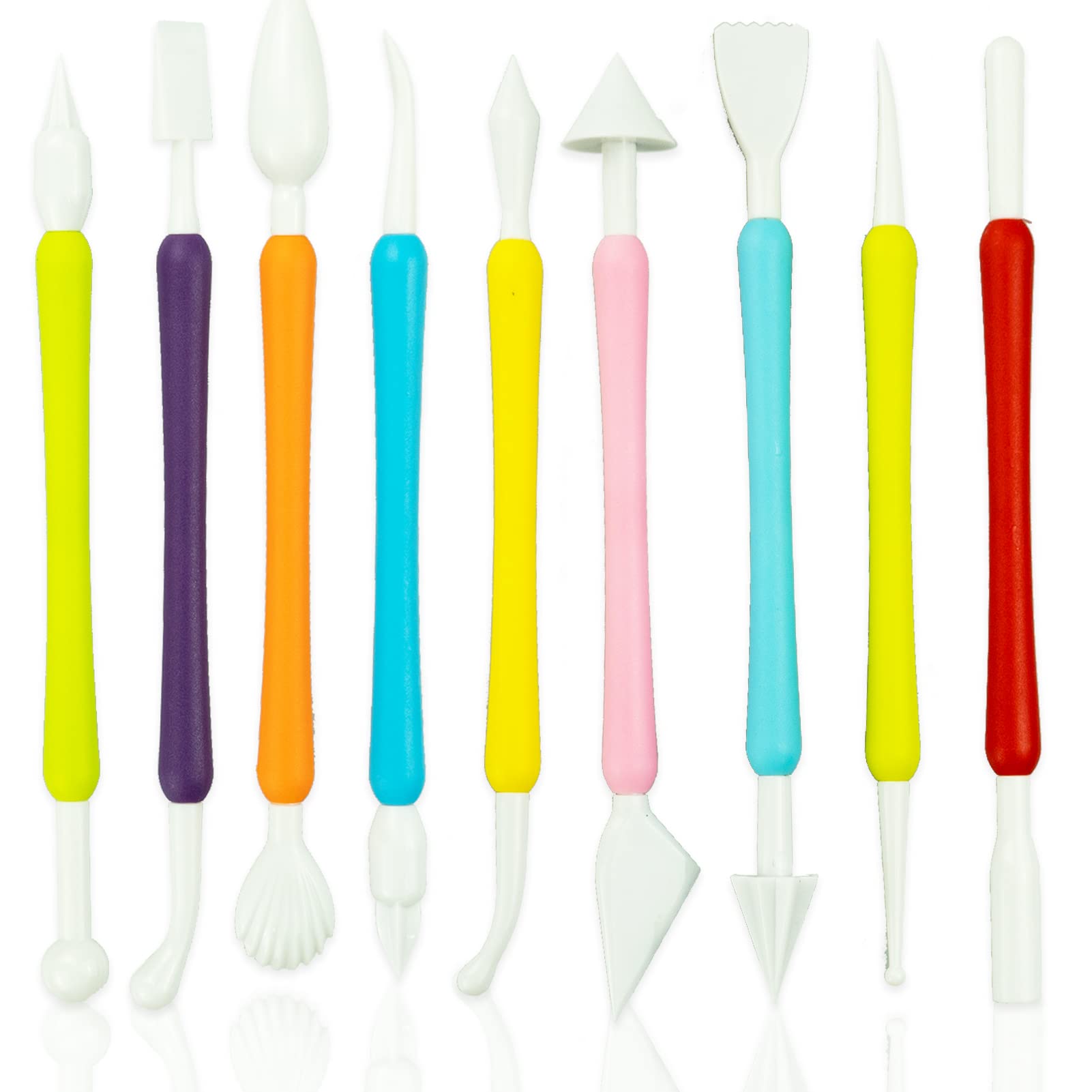 LAMXD 9 PCS Fondant Modeling Tools, Carving Pens - Double-Ended with 18 Different Sculpting Shapes - Fondant Icing Cakes, Marzipan Gumpaste, Sugar Craft, Clay Modelling, Baking Accessories