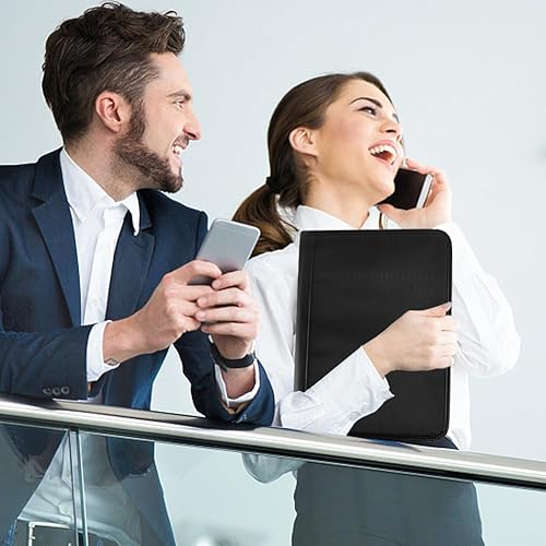 Miniatura 8 de Organizador de padfolio con cremallera, carpeta de cuero con bloc de notas A4, carpeta de cartera de negocios para documentos, teléfono y tarjetero