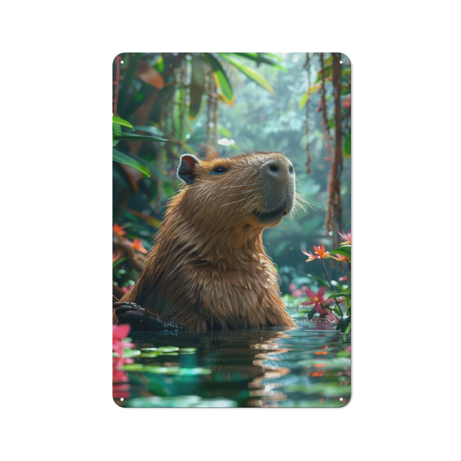 Junmoney Tropical Floral Capybara For Lounge Or Reading Corner, Retro Metal Sign 30X20cm, For Metal Sign Collectors, For Garage And Workshop Walls