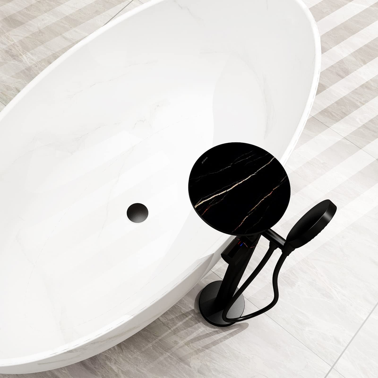 Grifo de bañera Independiente con caño en Cascada Grifos de baño con Ducha mezcladora Grifo Mezclador de baño con Ducha de Mano Grifo de Ducha de baño,Negro A