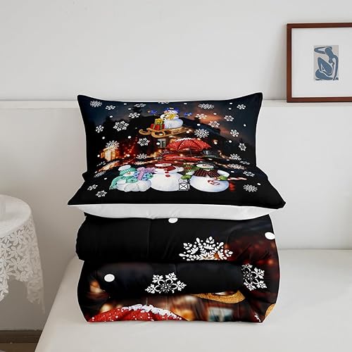 Miniatura 5 de Castle Fairy Juego de edredón con temática navideña, juego de ropa de cama geométrico con copos de nieve para niños, niñas, mujeres, adultos, lindo