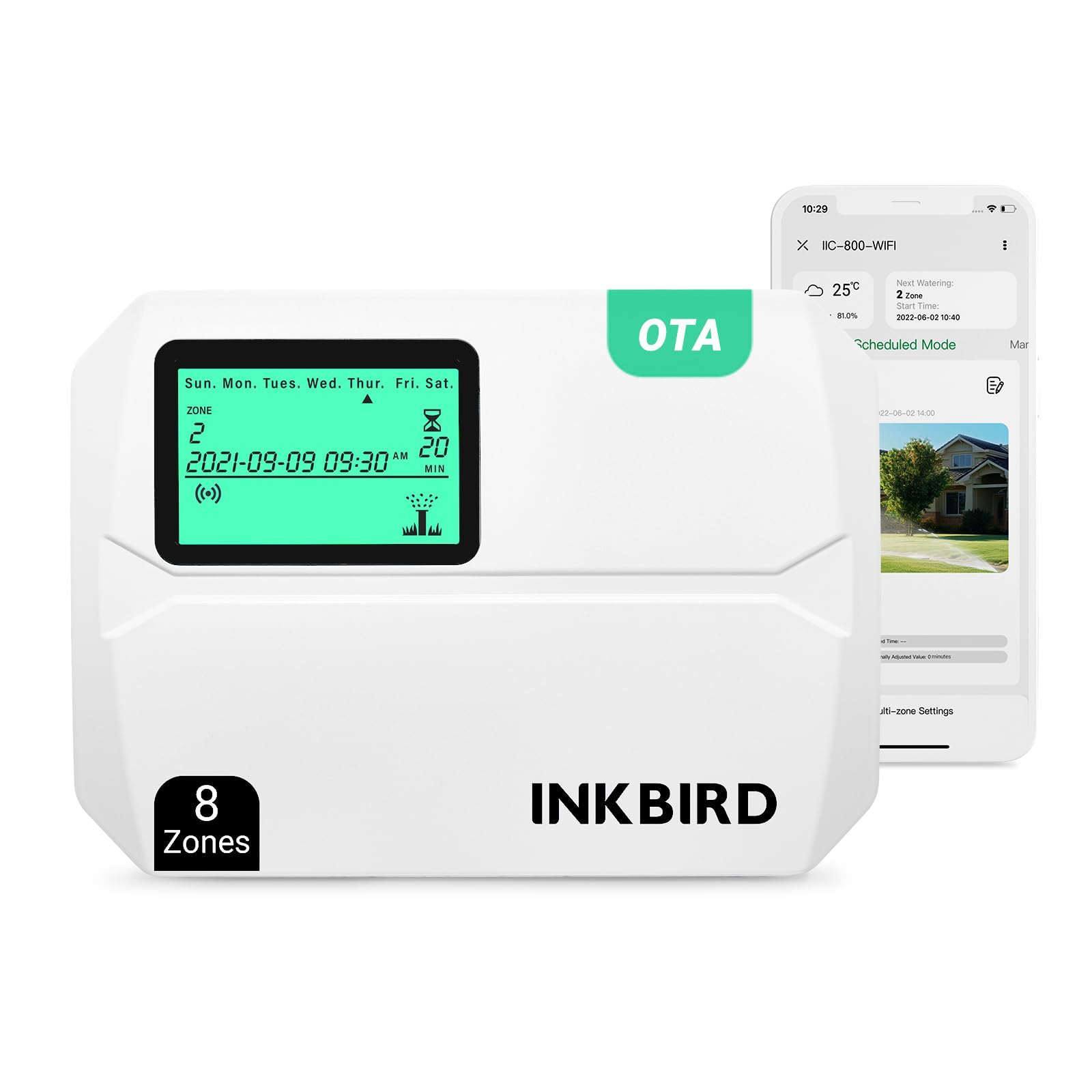 Inkbird IIC-800 Centralina Irrigazione WiFi 8 Zones,Sistema di Irrigazione Automatica per Giardino,Timer Irrigazione Memoria Non Volatile Integrata,Supporto Sensore Pioggia,OTA Aggiornamento