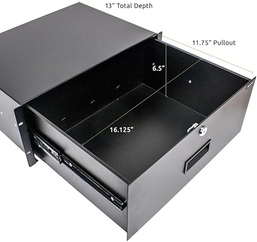 Miniatura 2 de NavePoint - Cajón de montaje en rack para gabinete de servidores de 19 pulgadas o DJ con cerradura y llave 4U color negro
