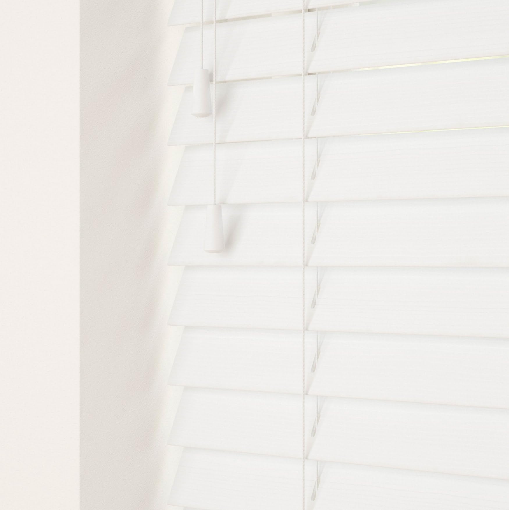 Faux Wood Venetian Blind 50mm Slats Wood Grain Pattern Strings White 120cm Width x 160cm Length
