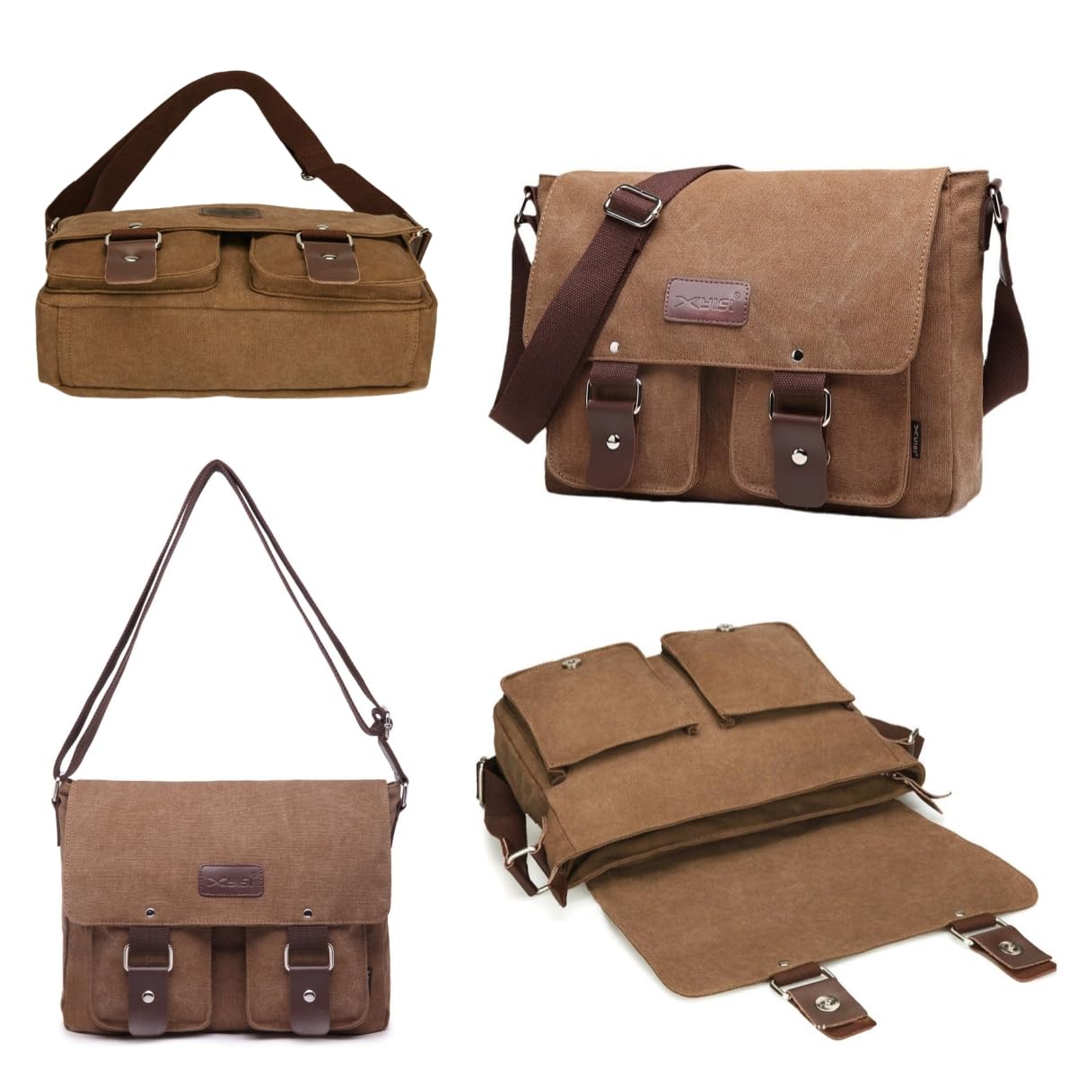 flintronic Umhängetasche, Vintage Canvas Schultertasche Herren Damen, Aktentasche Laptoptasche mit Verstellbarem Schultergurt für Schule und Arbeits, für Männer und Frauen
