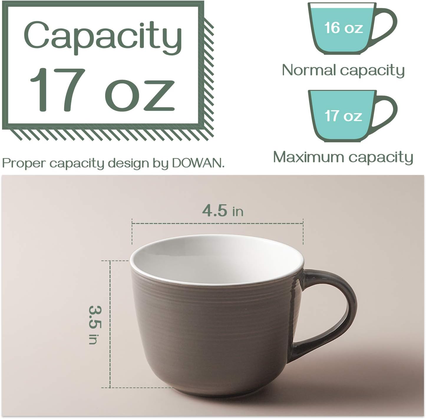 DOWAN Coffee Mug, Ceramic Soup Mugs with Handles, 17 Oz Wide Large Coffee Mugs Set of 2, Christmas Mug for Latte, Cappuccino, Soup, Tea, Brown Coffee Mugs Dishwasher & Microwave Safe